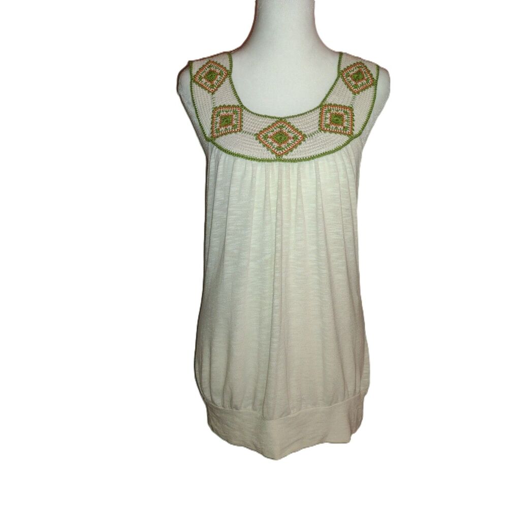 Rue21 Cream Boho Crochet Neckline Sleeveless Blouse Size XL